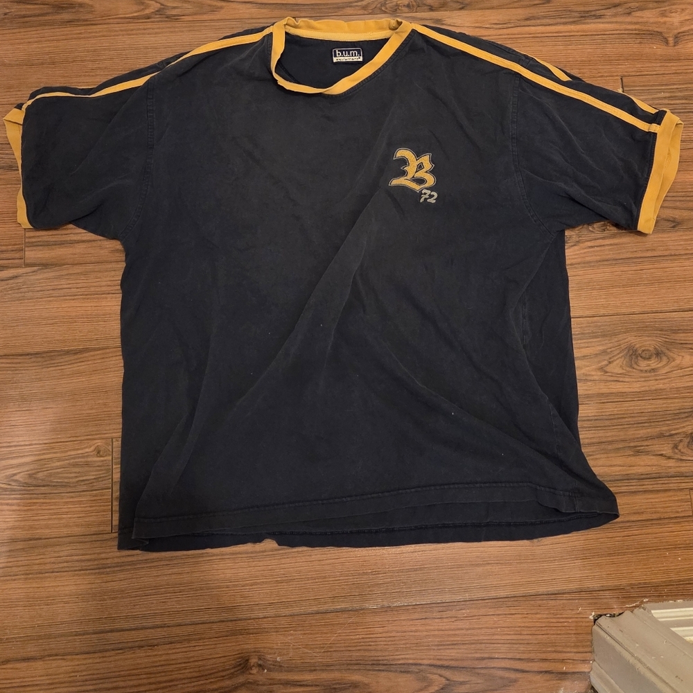 Thrashed Vintage Y2K B.U.M. Equipment Blue and Yellow B72 T-Shirt